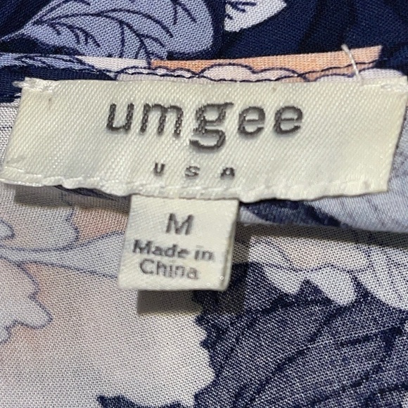 Umgee Women's Caftan Size M Blue Floral Print 3/4 Sleeves Kimono Open Boho - Picture 8 of 9